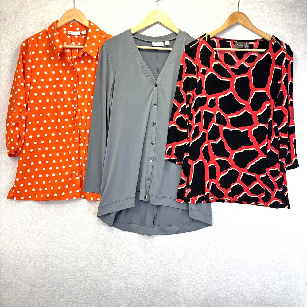 Lot Of 3 Susan Graver Chicos Traveler Shirts Womens Medium Tunic Top Liquid Knit
